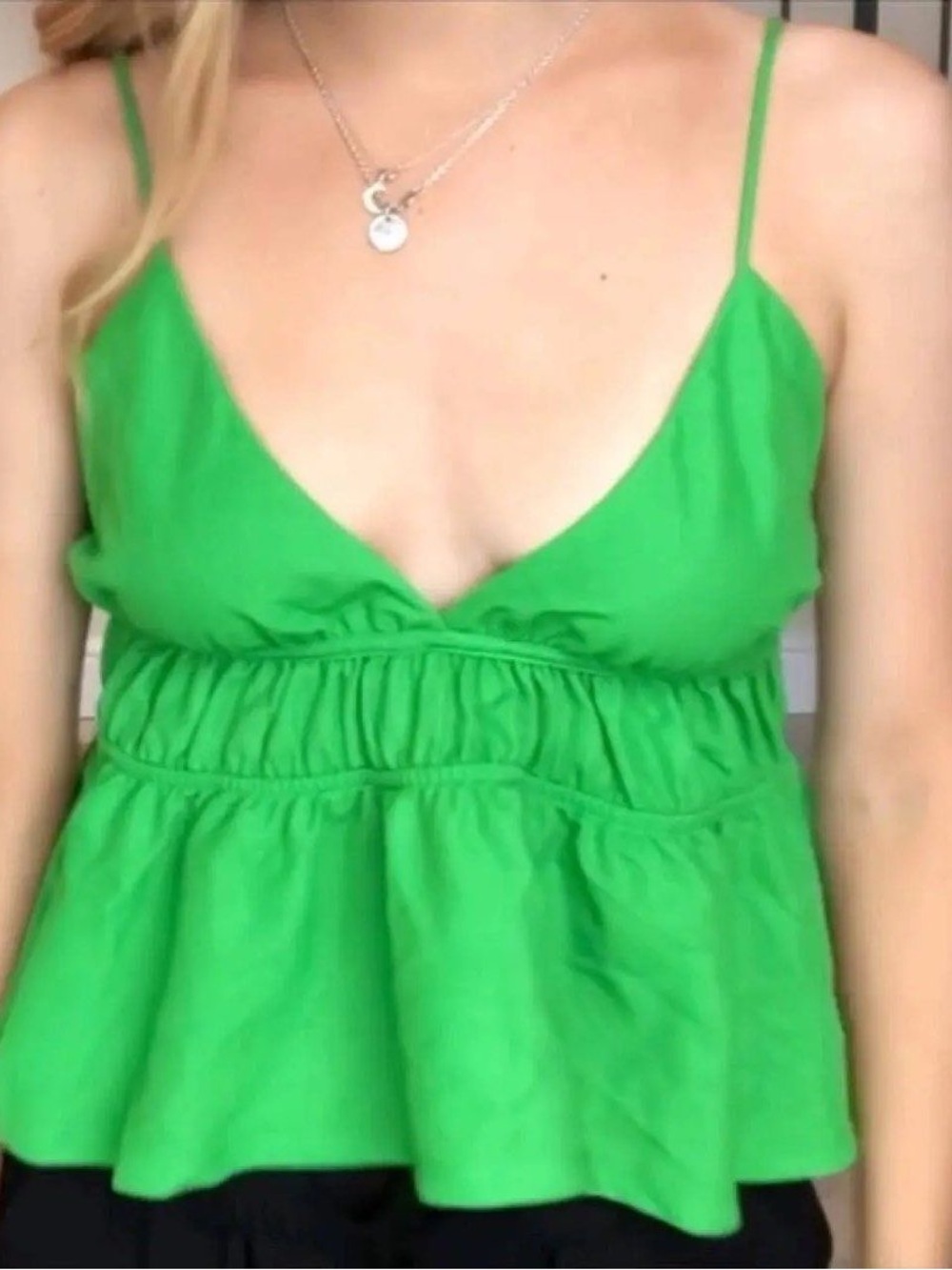 Zara Bright Green Spaghetti Strap Peplum Camisole